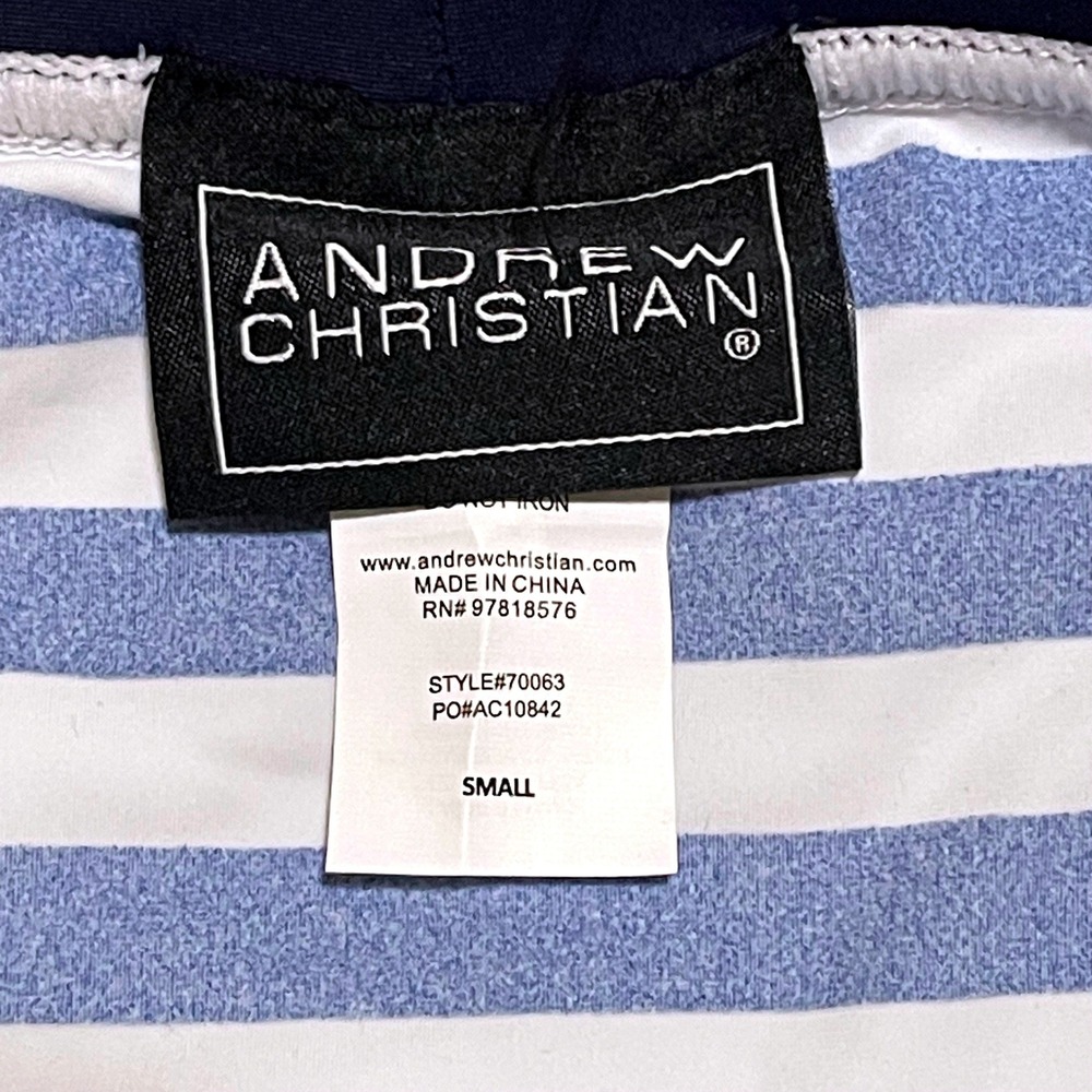 Andrew Christian Small (28-31) Navy White Striped Swim Briefs Buckle Belt 70063 - Picture 6 of 7